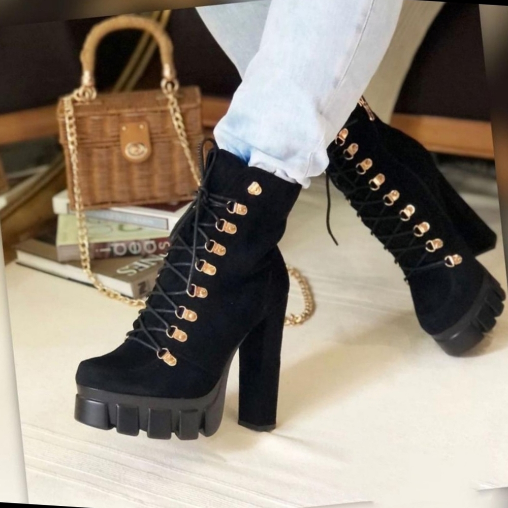 JMoon are Back Black Vegan Suede Boots - Picture 3 of 4